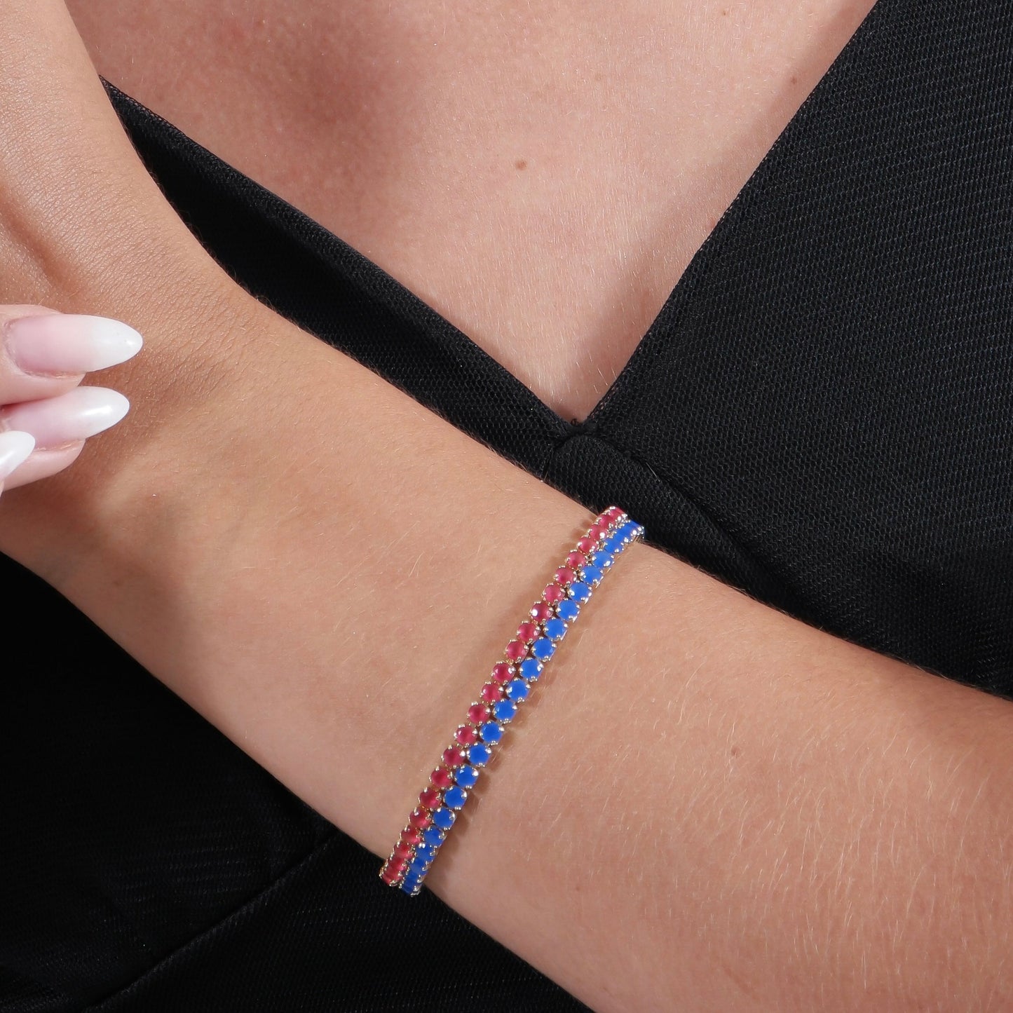 3mm Royal Blue CZ 18k Gold Filled Riviera Bracelet