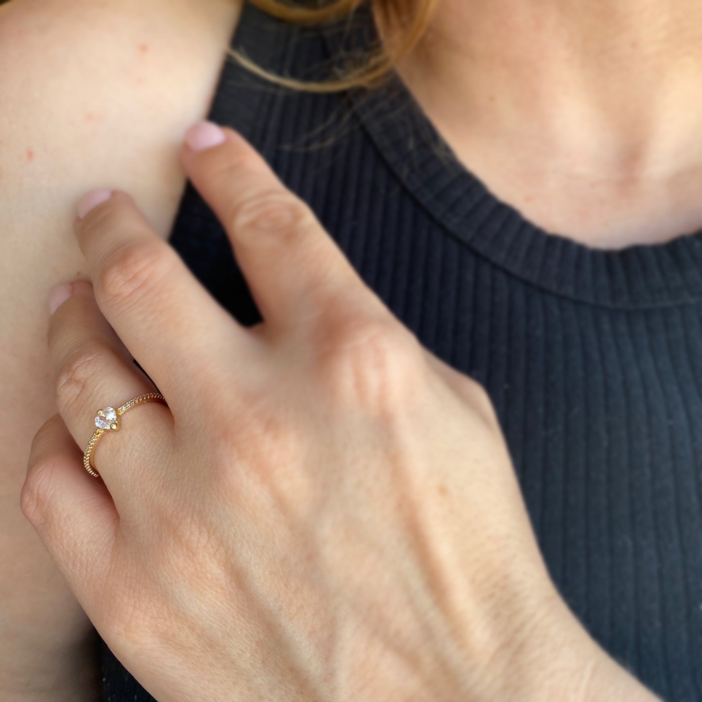 CZ Vintage Mini Hear Solitaire 18K Gold Filled Ring