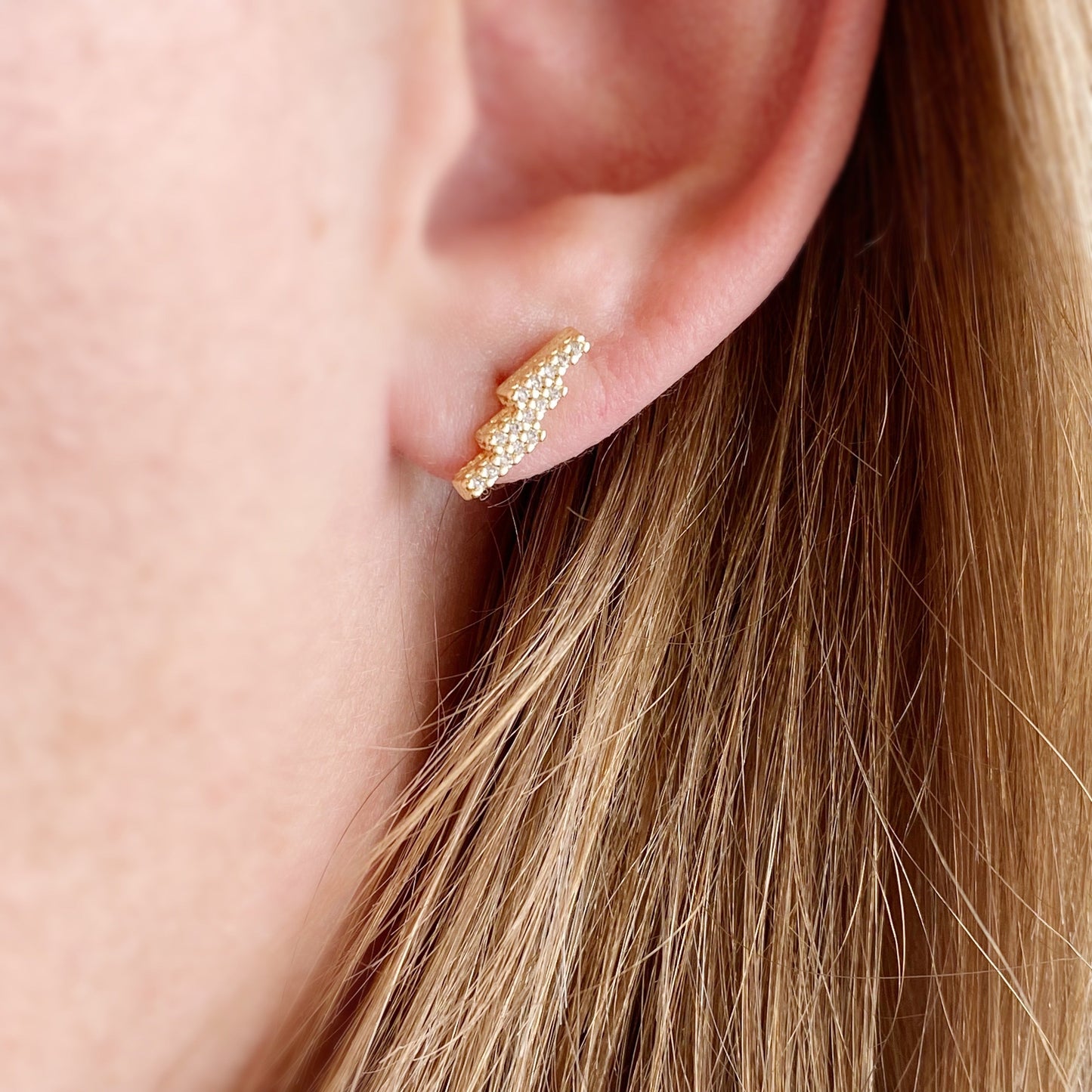 13mm Triple Stacked Pavé CZ Bar 18K Gold Filled Stud Earrings