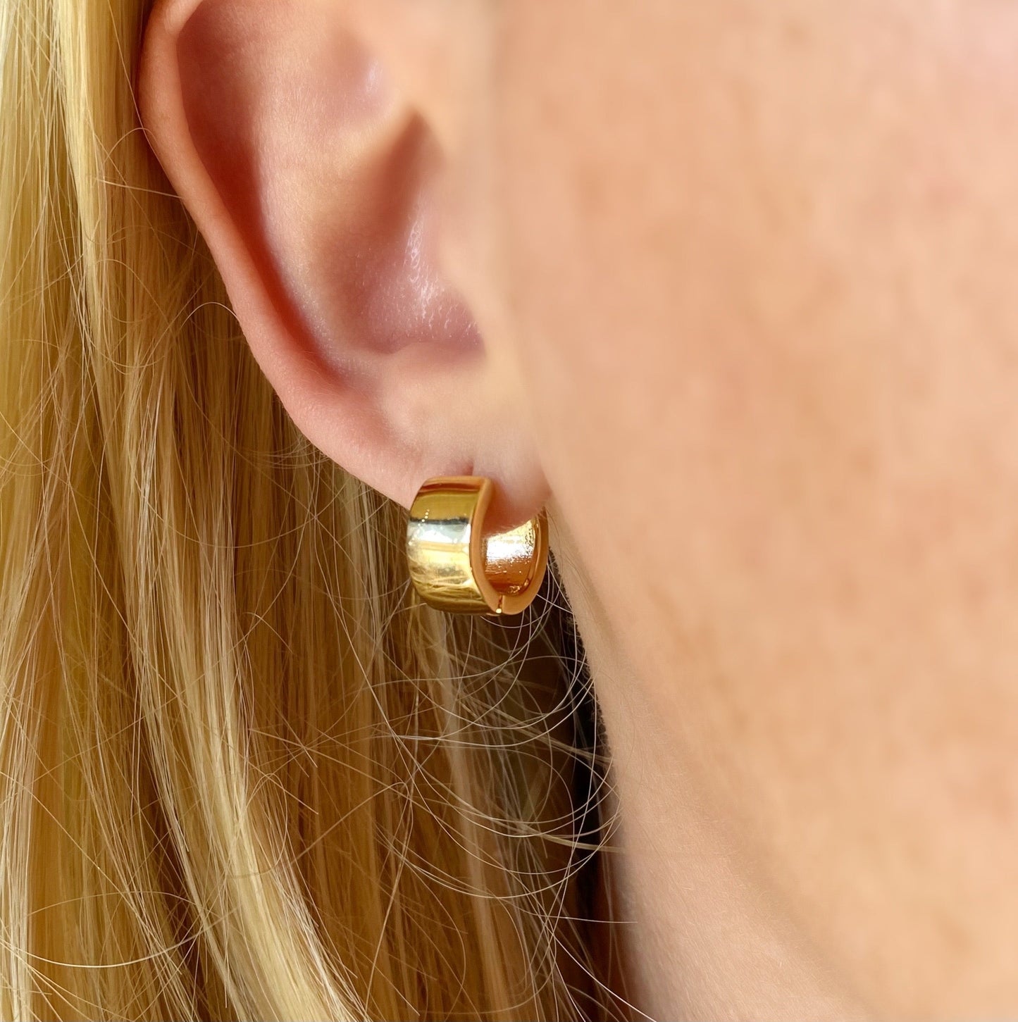 7mm Wide Huggie Hoop 18K Gold Filled Earrings