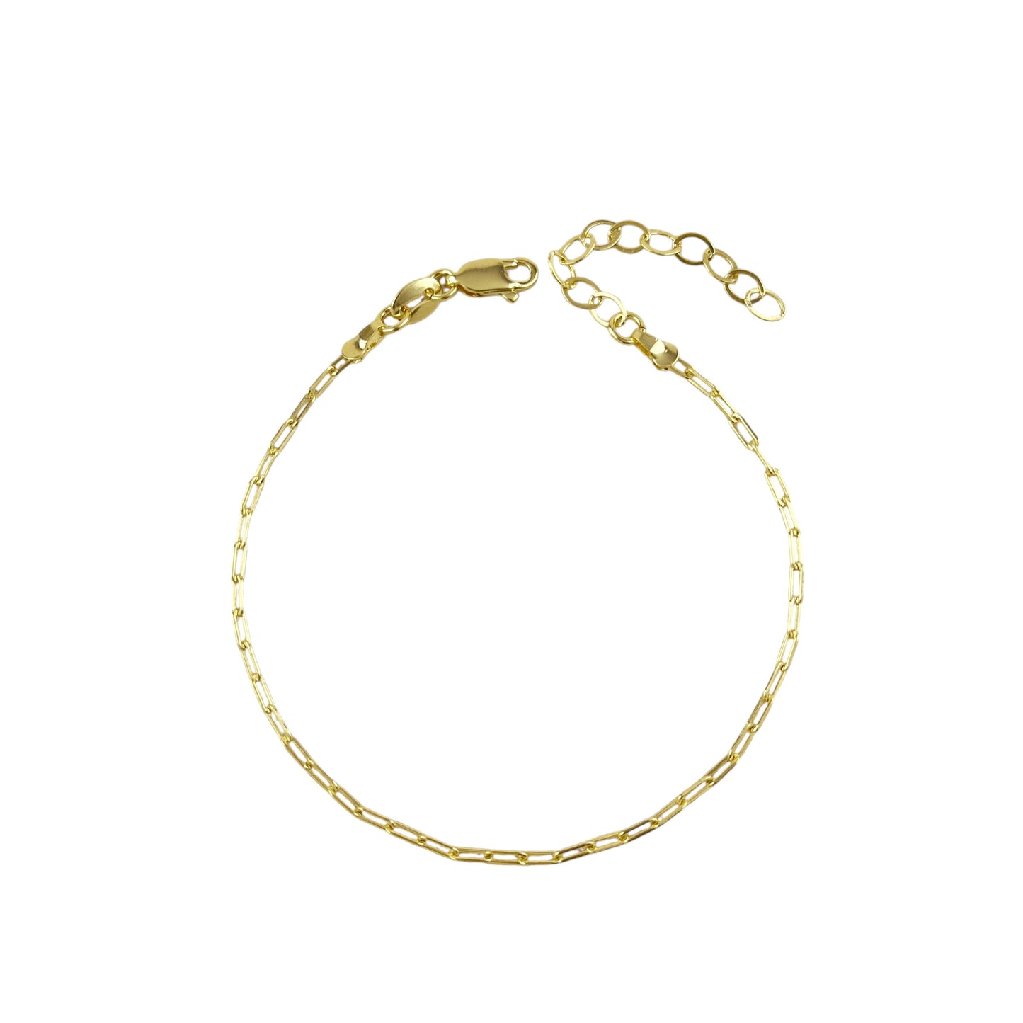A delicate gold chain bracelet with a lobster clasp and an adjustable extension chain, displayed on a clean white background.