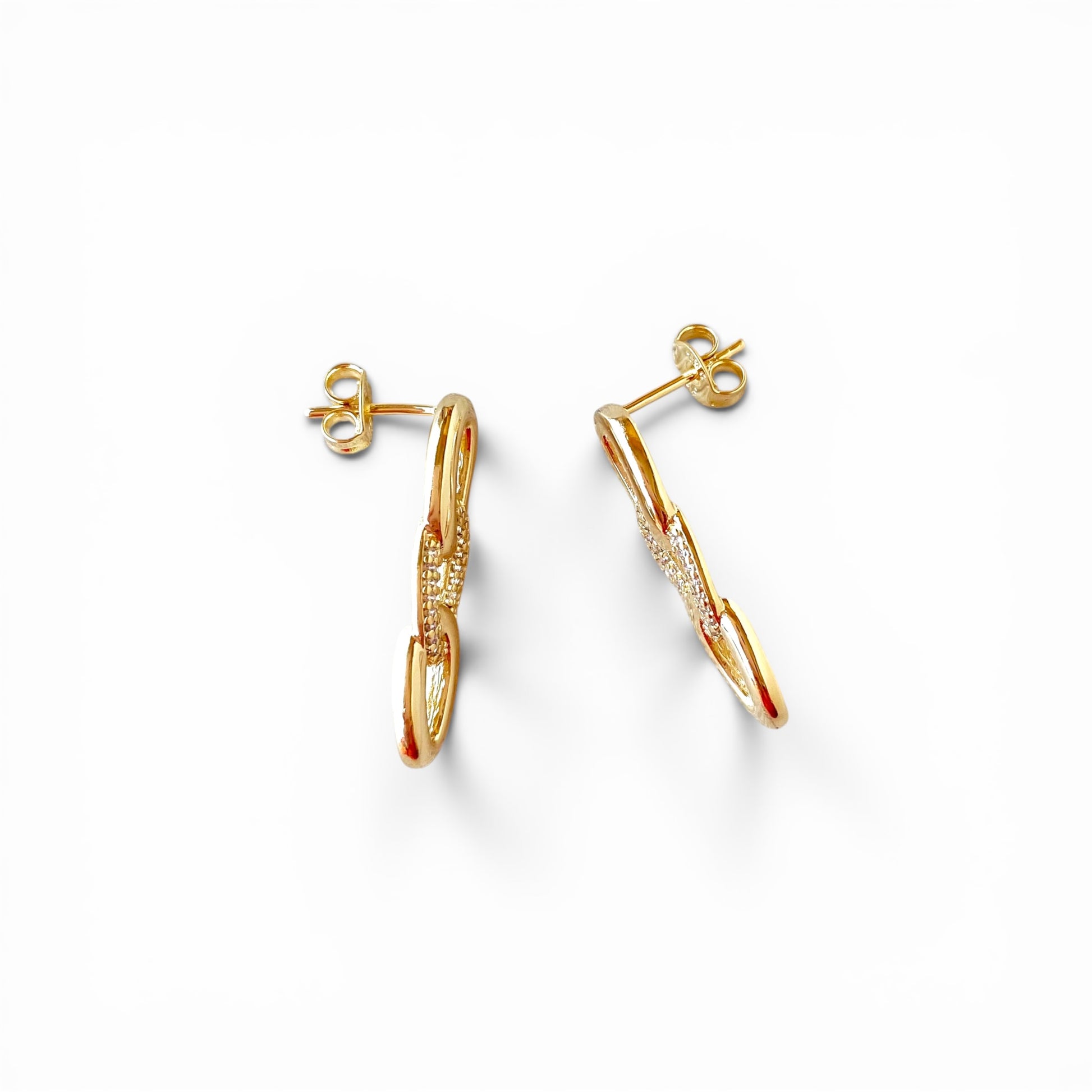 Close-up of micro pavé CZ stones on hard chain drop earrings
