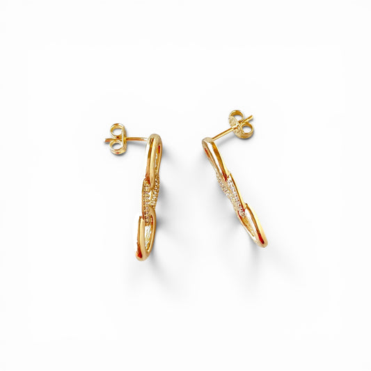 Close-up of micro pavé CZ stones on hard chain drop earrings