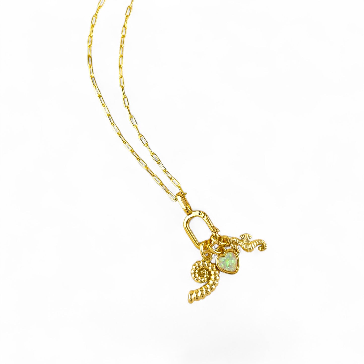 Sundial Shell Charm  on carabiner pendant necklace 