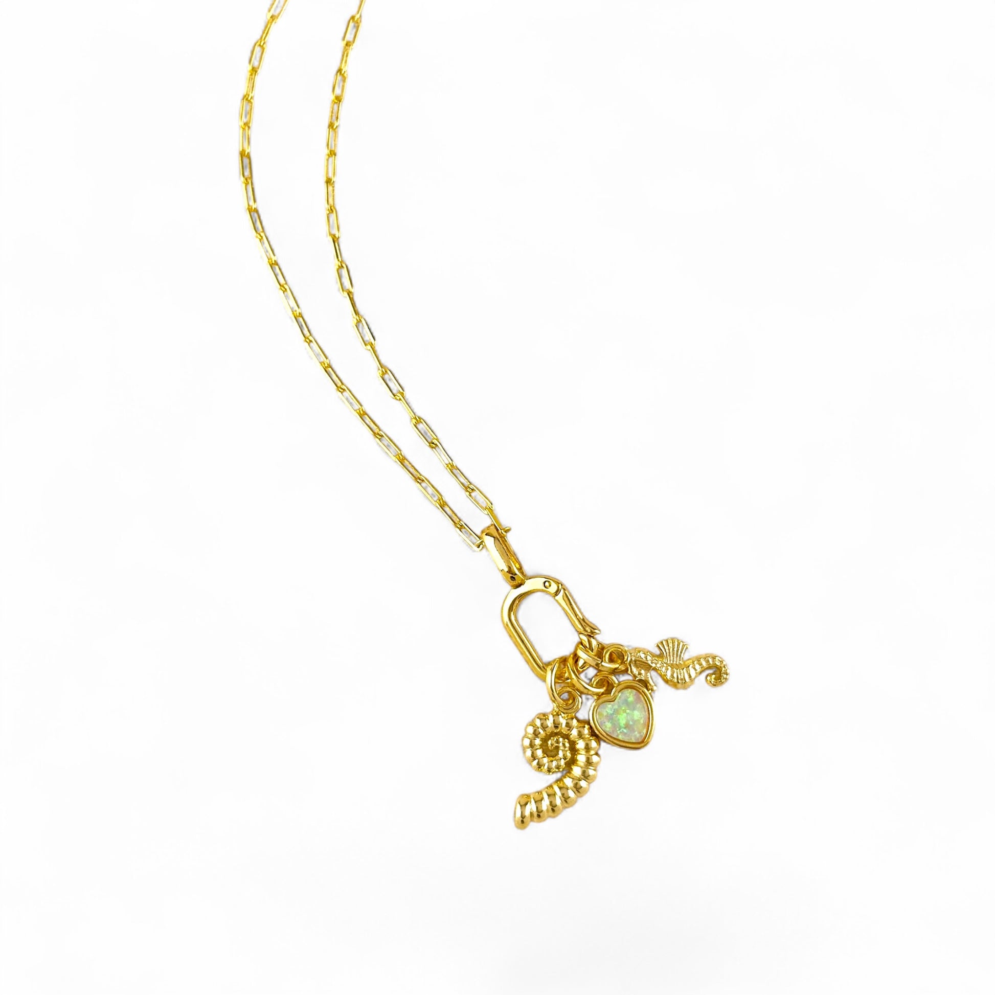 Sundial Shell Charm  on carabiner pendant necklace 