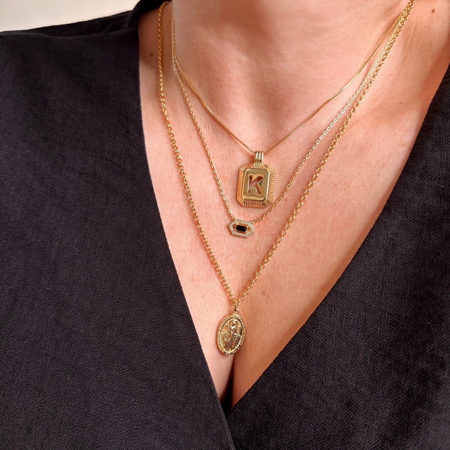 skillus 18k Gold Filled Initial Letter K Pendant on Model