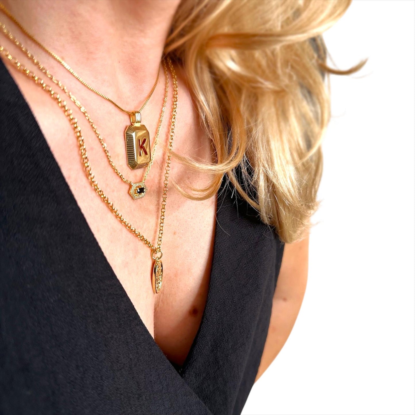 skillus 18k Gold Filled Initial Letter Pendant on Model