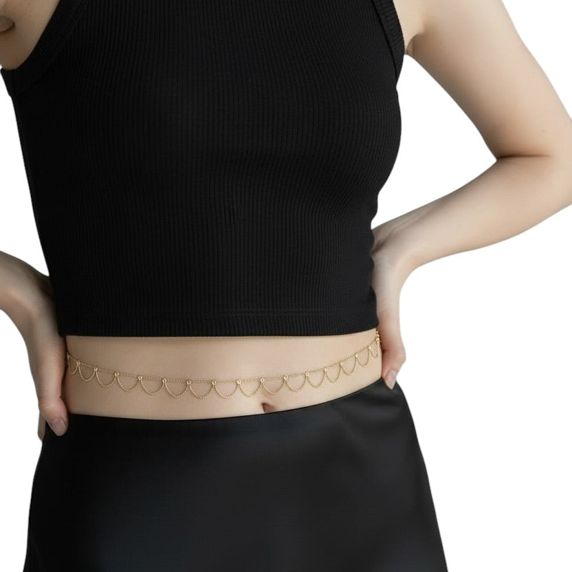 skillus Bali CZ Belly Chain in 18K Gold Filled on model