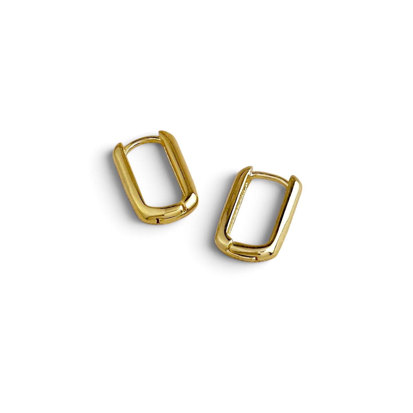 Oblong Huggie Hoop Earrings in 18K Gold Filled on white background