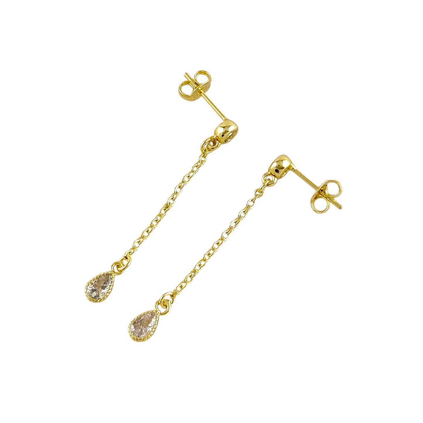 skillus gold filled round CZ stud connected to teardrop drop