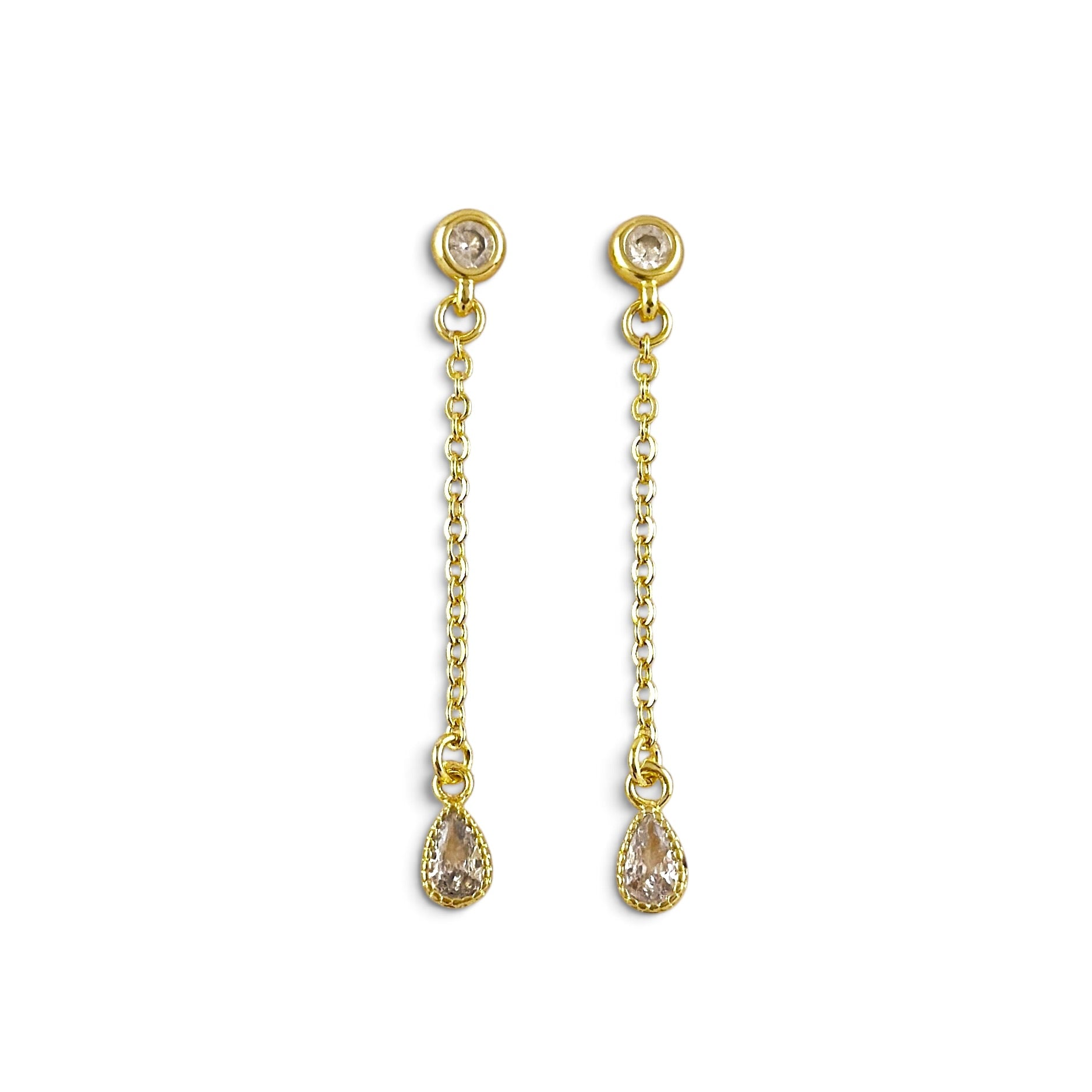 skillus round CZ drop earringon white background