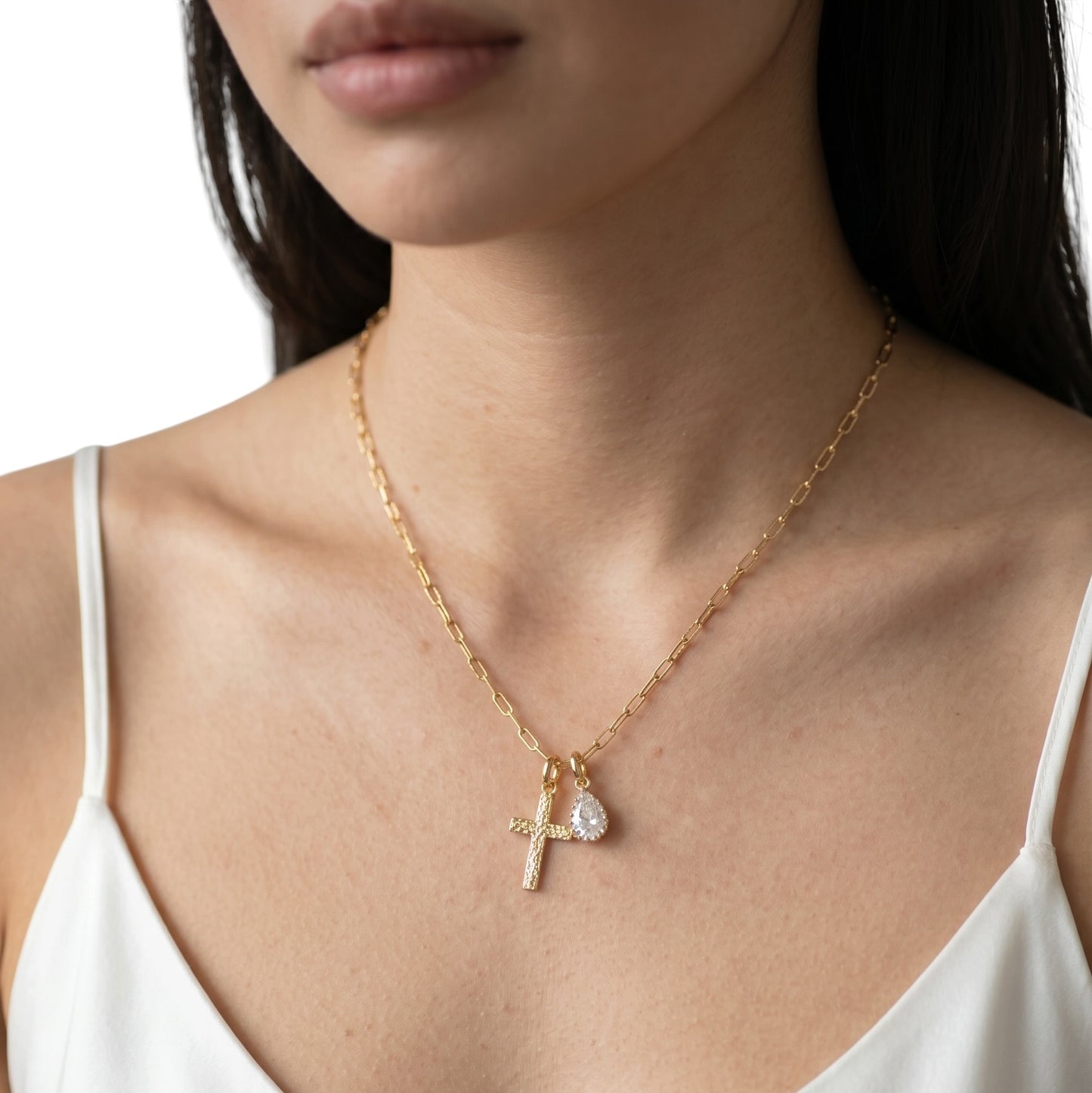 18K Gold Filled vintage cross layered with other charms